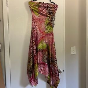 Sky Silk Multicolor Strapless Beaded Side Asymmetrical Maxi Dress